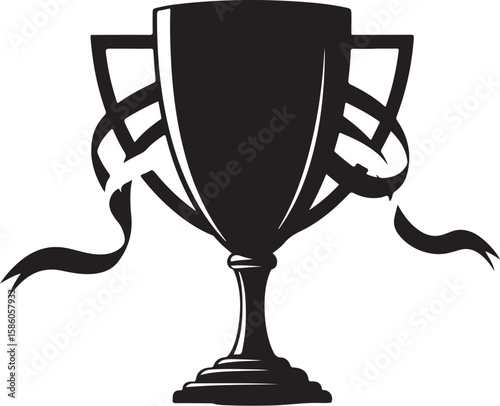 Silhouette of an Award Trophy Embellished with Ribbons Symbolizing Victory Excellence and Achievement in a Monochrome Symbolic Representation of Success