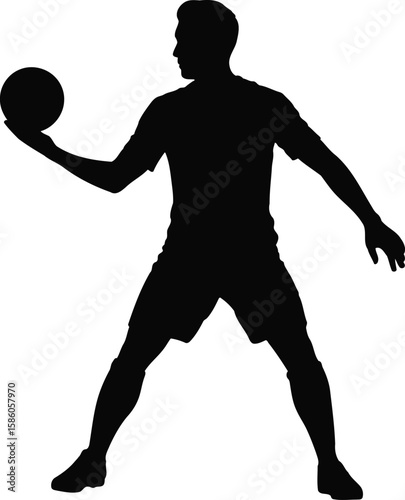 Soccer Player Holding Ball in Ready Position Silhouette Vector, Transparent Background.