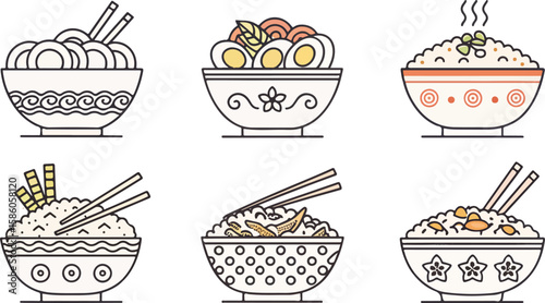 Set of Fried Rice Illustration vector design, Fried Rice Logo and icon design, Fried Rice vector design