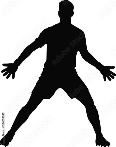 Soccer Goalkeeper in Wide Stance with Outstretched Arms Silhouette Vector, Transparent Background.