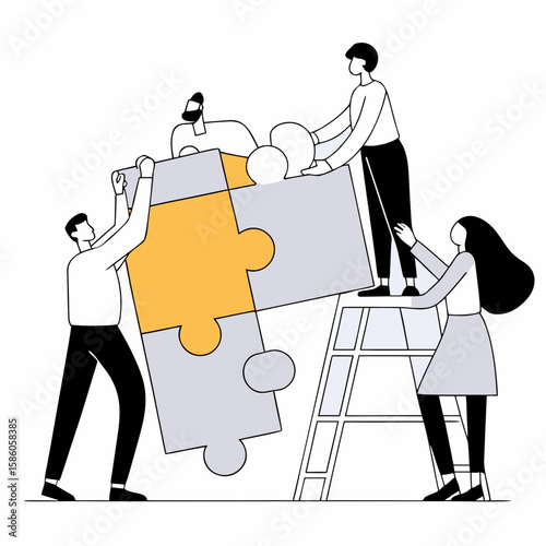 Teamwork collaboration puzzle solving business solution strategy together success partnership connection concept