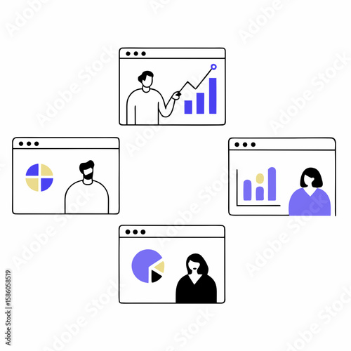 Online business meeting presentation data analysis chart graph report conference call web seminar training