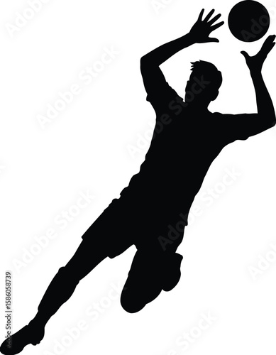 Silhouette of a Soccer Player Jumping to Catch the Ball Vector Illustration, Transparent Background.