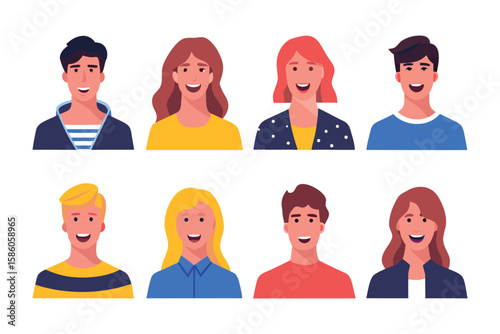 Smiling Portrait Set: A cheerful collection of diverse headshots featuring individuals with beaming smiles and distinct hairstyles, creating a vibrant display of personality and style.