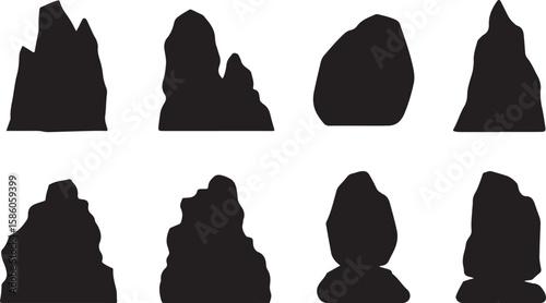 Eight unique black rock silhouettes nature geology