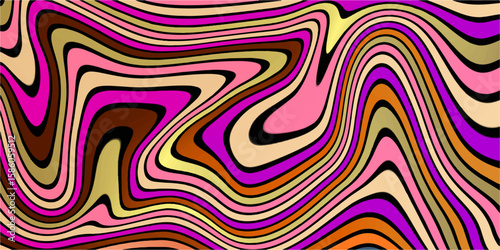 Bold fluorescent lines repeating in rhythmic pulses of color and  dynamic liquid textures Abstract linear distorted pattern. wavy psychedelic texture