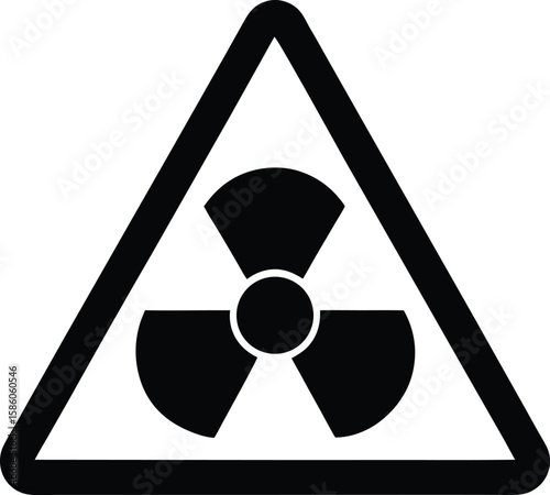 Radiation hazard symbol in a black triangle on a white background, warning of radioactive and nuclear danger