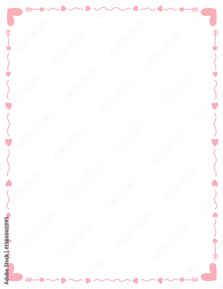 Obraz premium Valentine’s day border frame. love heart doodle border. doodle borders and frames. Hand drawn borders clipart.