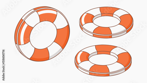 Three orange and white striped life preserver rings on a light background
