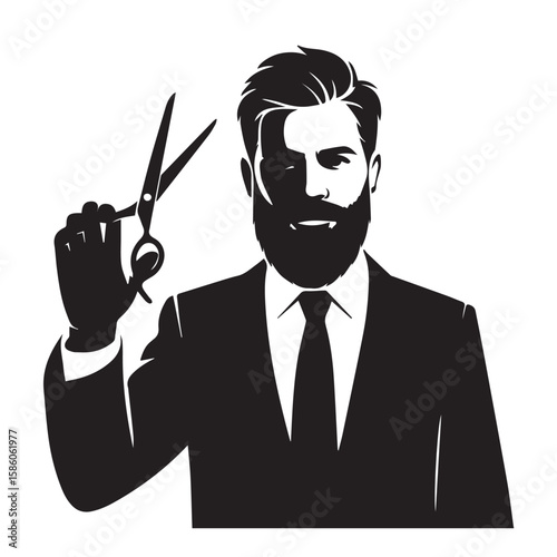 Vector art of a barber with scissors, representing grooming and hairstyling services, isolated on white background