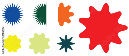 Collection of abstract starburst and blob shapes in various colors