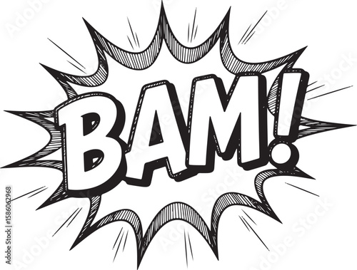 Black and white comic book style explosion sound effect.