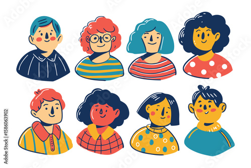 Diverse Portrait Collection: A vibrant collection of hand-drawn portraits, each a unique individual with their own distinct style, personality, and charm.