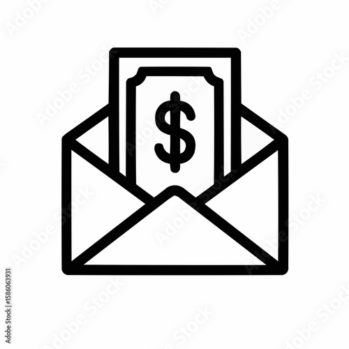 Envelope with dollar peeking out. Post-purchase refund