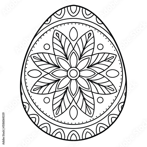 Black and White Egg Illustration with Floral Mandala Design