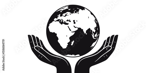 Hands Planting Sapling Silhouette Vector