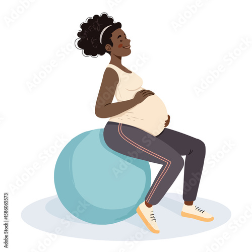 Expectant mother meditating peacefully while sitting on a fitness ball to support prenatal wellness.