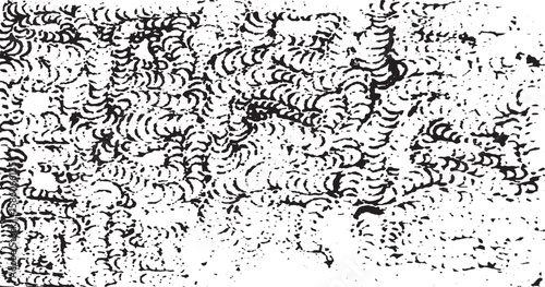 Monochrome texture composed of irregular graphic elements. Distressed uneven grunge background. Abstract vector illustration. Overlay for interesting effect and depth. Isolated on white background.