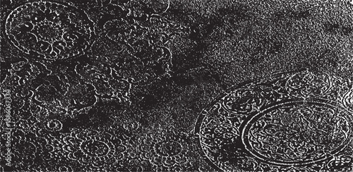 Monochrome texture composed of irregular graphic elements. Distressed uneven grunge background. Abstract vector illustration. Overlay for interesting effect and depth. Isolated on white background.
