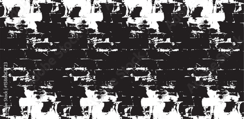 Monochrome texture composed of irregular graphic elements. Distressed uneven grunge background. Abstract vector illustration. Overlay for interesting effect and depth. Isolated on white background.

