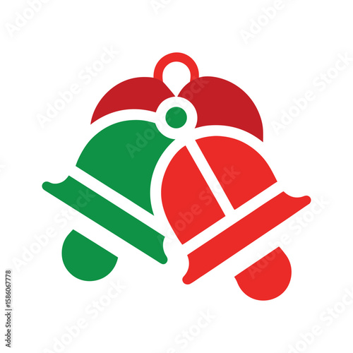 Vector illustration of Christmas jingle bells in red and green with white outlines on white