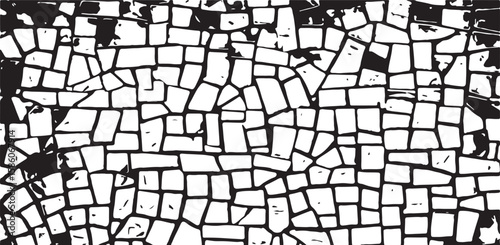 Monochrome texture composed of irregular graphic elements. Distressed uneven grunge background. Abstract vector illustration. Overlay for interesting effect and depth. Isolated on white background.
