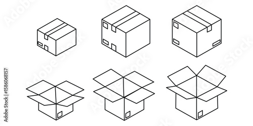 Cardboard box outline icon set vector isolated on white background. Collection of box line icon 