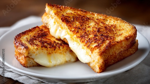 Golden Grilled Cheese Sandwich with Melted Cheese on a White Plate