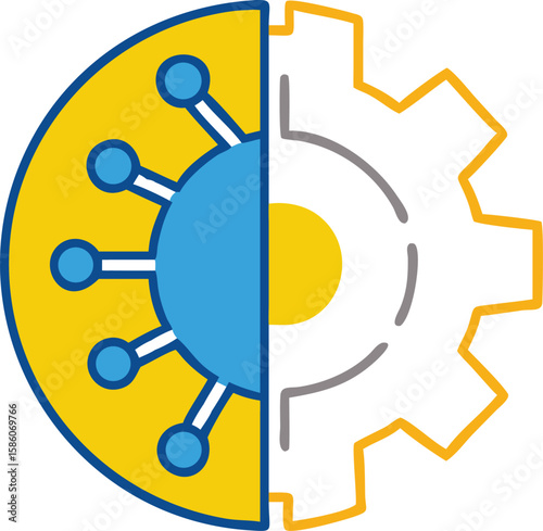 Technology Structure Icon with Gear and Data Nodes