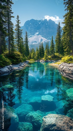Mountains lake forest clear turquoise vista photos