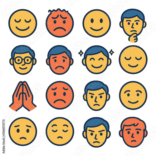 mortgage emotions and experience modern flat style. relieved face, stressed face, happy face, thoughtful expression, confident smile, worried look, optimistic face, calm