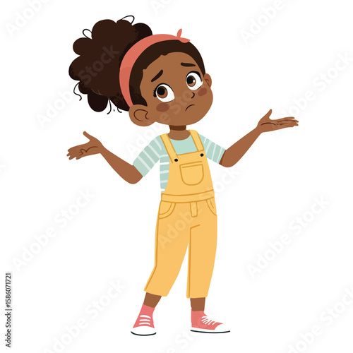 A happy child showing strong body language and a positive attitude in a colorful character illustration.