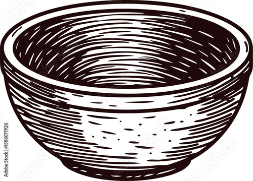Hand drawn wooden bowl isolated on white background vintage engraved kitchenware illustration
