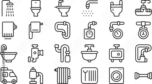 Bathroom fixtures and plumbing elements collection shower toilet