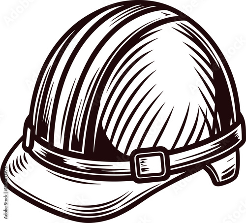 Hand drawn vintage construction hard hat illustration in engraved sketch for safety and labor industry themes