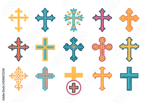 decorative and ornamental crosses modern flat style. ornamental cross, vintage cross design, floral cross, gothic cross, tribal cross, geometric cross, cross with