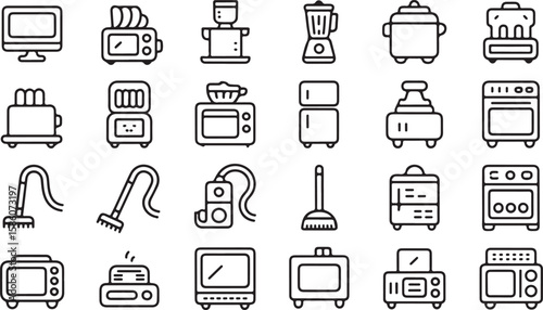Household appliances and kitchen equipment icons home technology