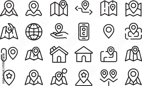 Location map pin and globe icons navigation