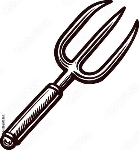 Vintage engraved pitchfork illustration isolated on white background, rustic agricultural hand tool sketch