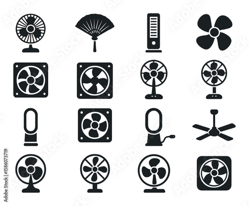 floor fan, handheld fan, tower fan, fan blades, computer cooling fan, ventilation fan, electric fan, desk fan, oscillating fan, exhaust fan, bladeless fan, USB fan