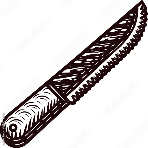 Hand drawn serrated bread knife isolated on white background vintage engraving