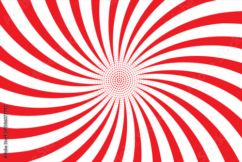 Circus background and spiral retro rays vector pattern. Vintage poster of red white sun or star burst radial lines with grunge texture, circus, carnival, summer fair or chapiteau backdrop