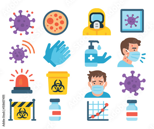 viral infection, bacteria culture, safety suit, isolation room, virus spreading, protective gloves, hand disinfectant, plague symptoms, warning light, biohazard bin