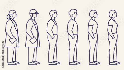 Diverse professions outlined in purple on a light background people silhouettes