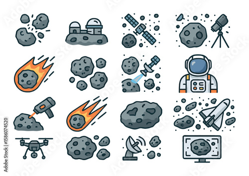 asteroid fragmentation, asteroid mining colony, meteorite collection, space debris orbit, asteroid observation post, cosmic impact, asteroid belt cluster, asteroid
