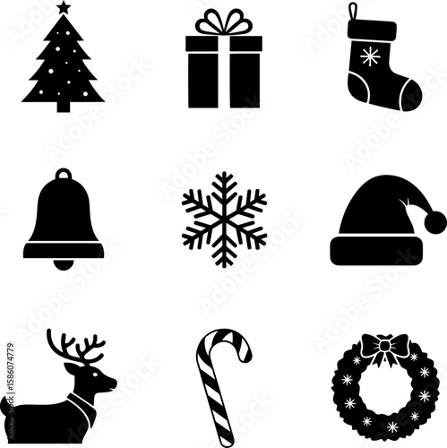 Festive Christmas icons provide charming graphic elements for holiday designs and seasonal themed projects, transparent background