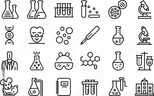 Scientific laboratory equipment and research symbols science experiment