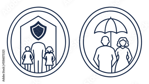 Family protection and care icons shield house