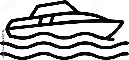 Simple outline drawing of a boat floating on the waves of the sea