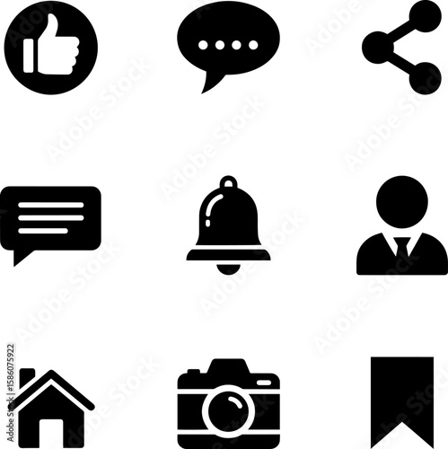 Modern social media UI icons for website and application design resources, transparent background